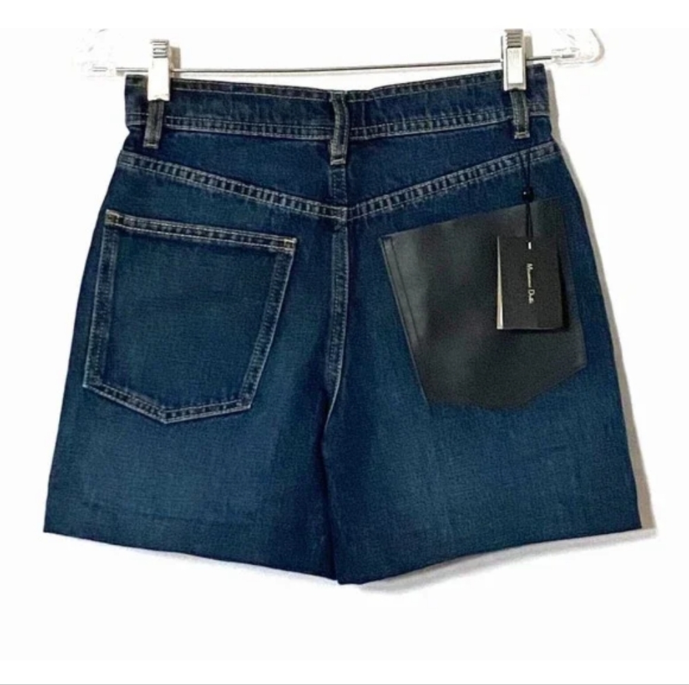 Massimo Dutti High-Rise Denim Shorts – Size 10 | Dark 💙 | Faux Leather Pocket